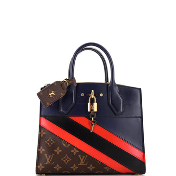 Louis Vuitton City Steamer Handbag Limited Edition Striped Leather with Monogram Canvas PM