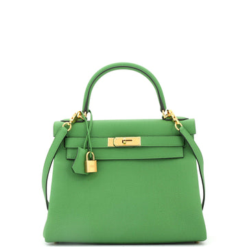 Hermes Kelly Handbag Green Togo with Gold Hardware 28