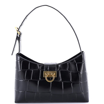 Salvatore Ferragamo Trifolio Shoulder Bag Embossed Leather East West