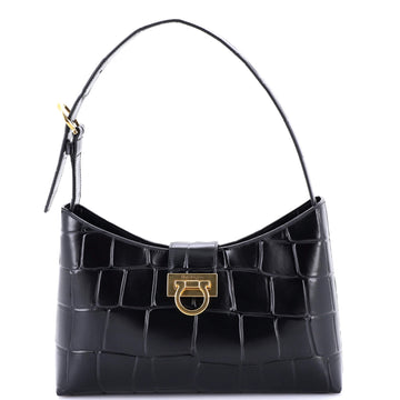 Salvatore Ferragamo Trifolio Shoulder Bag Embossed Leather East West