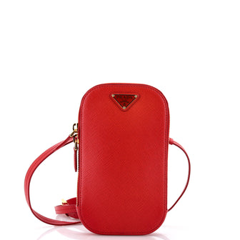 Prada Zip Phone Holder Crossbody Bag Saffiano Leather