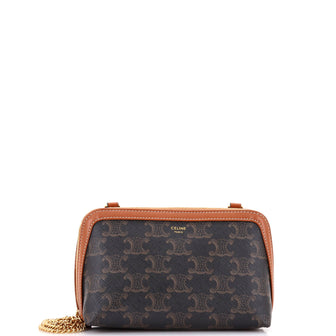 Celine Zip Around Chain Clutch Triomphe Coated Canvas