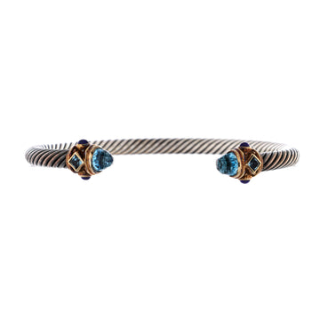 David Yurman Renaissance Cable Bracelet Sterling Silver with 14K Yellow Gold, Topaz and Lapis Lazuli 5mm