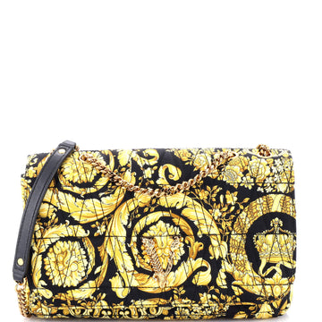 Versace Virtus Chain Flap Shoulder Bag Barocco Print Silk Medium