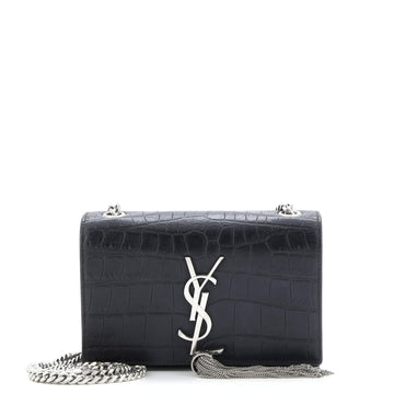 Saint Laurent Classic Monogram Tassel Crossbody Bag Crocodile Embossed Leather Small