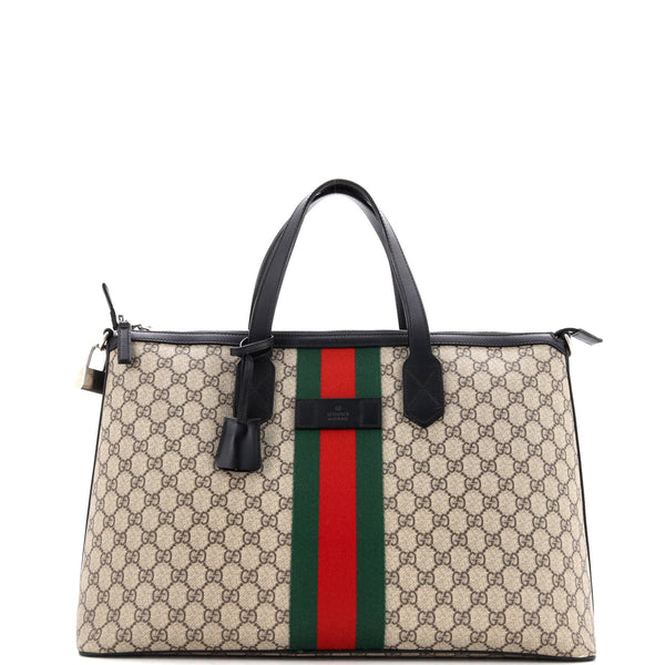 Gucci Web Duffle Bag GG Coated Canvas Medium Brown 3369272