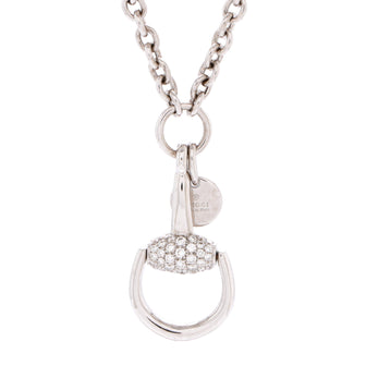 Gucci Horsebit Plate Pendant Necklace 18K White Gold with Diamonds