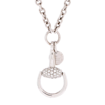 Gucci Horsebit Plate Pendant Necklace 18K White Gold with Diamonds