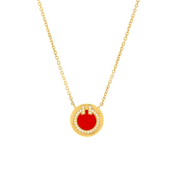 Tiffany & Co. T Circle Pendant Necklace 18K Yellow Gold with Carnelian and Diamonds Small