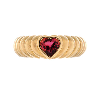 Tiffany & Co. Ribbed Friendship Heart Ring 18K Yellow Gold with Pink Tourmaline