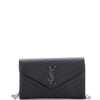Saint Laurent Classic Monogram Wallet on Chain Matelasse Chevron Leather Medium