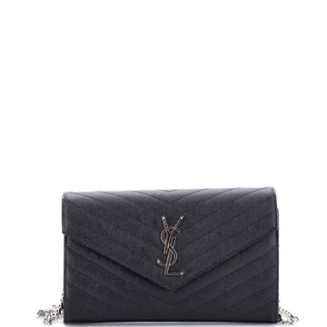 Saint Laurent Classic Monogram Wallet on Chain Matelasse Chevron Leather Medium