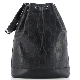 Gucci Drawstring Bucket Bag GG Embossed Perforated Leather Medium