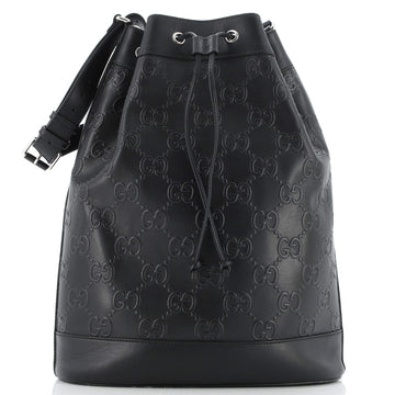 Gucci Drawstring Bucket Bag GG Embossed Perforated Leather Medium