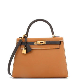 Hermes Kelly Handbag Bicolor Epsom with Gold Hardware 28