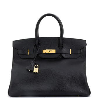 Hermes Birkin Handbag Black Ardennes with Gold Hardware 35