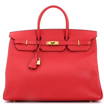 Hermes Birkin Handbag Red Veau Grain Lisse with Gold Hardware 40