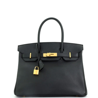 Hermes Birkin Handbag Black Epsom with Gold Hardware 30