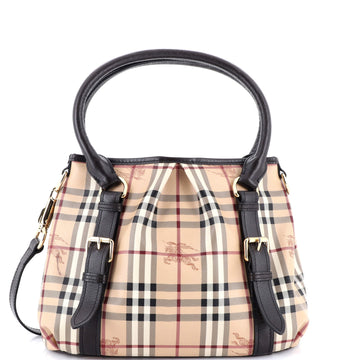 Burberry Northfield Convertible Tote Haymarket Coated Canvas Small