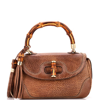 Gucci New Convertible Bamboo Top Handle Bag Leather Medium