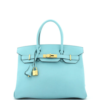 Hermes Birkin Handbag Blue Epsom with Gold Hardware 30