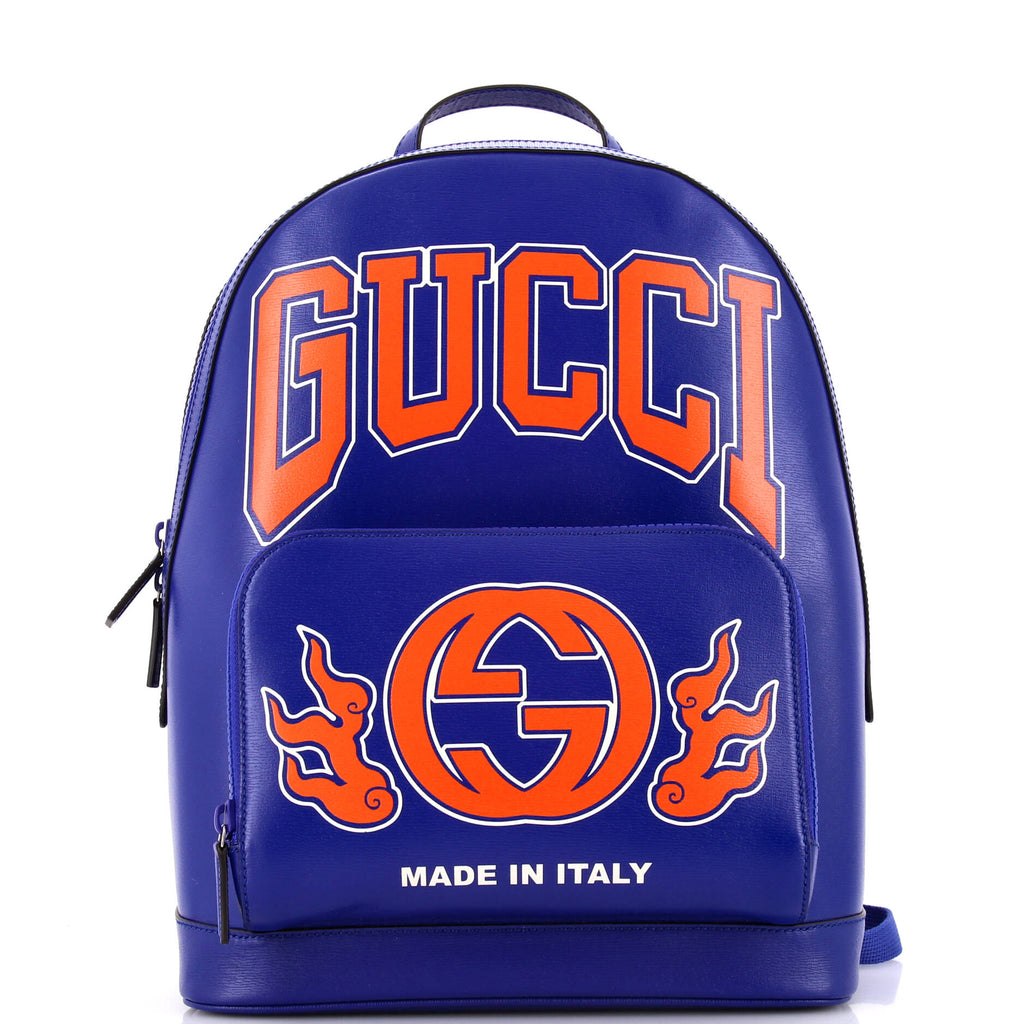 Gucci Zip Pocket Backpack Logo Print Leather Medium Blue 3374191 display picture 2