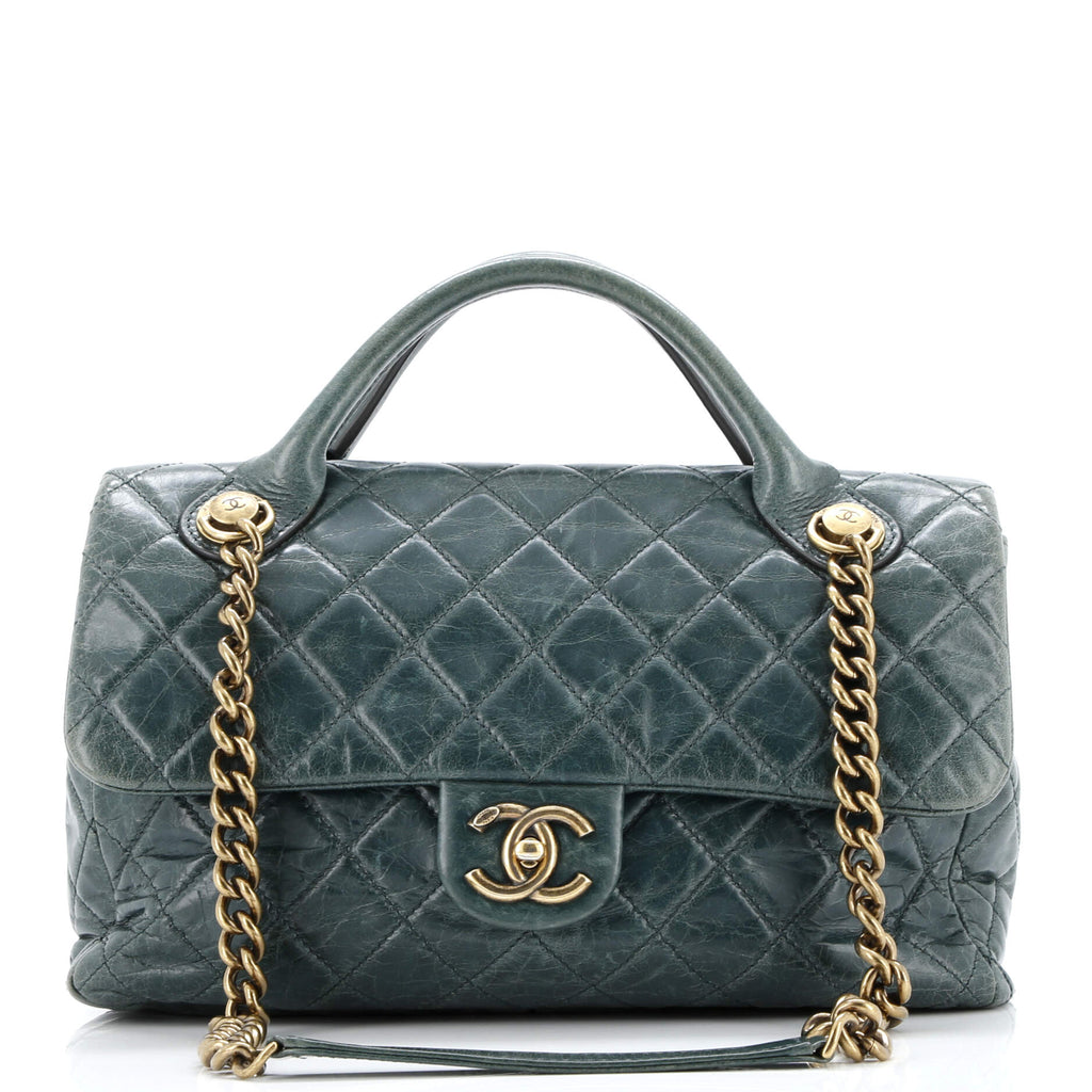 Chanel Castle Rock Flap Bag Quilted Glazed Calfskin Medium Green