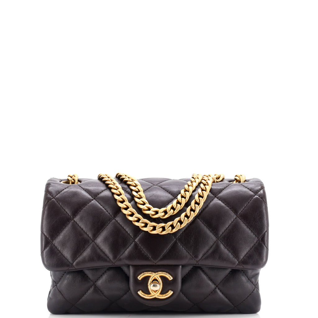 Chanel Pillow Crush Flap Bag Quilted Lambskin Small Brown 3374801