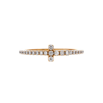 Tiffany & Co. T Wire Band Ring 18K Yellow Gold with Pave Diamonds
