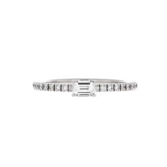 Cartier Etincelle de Cartier Solitaire Ring 18K White Gold with Emerald Cut Diamond and Pave Diamonds