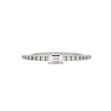Cartier Etincelle de Cartier Solitaire Ring 18K White Gold with Emerald Cut Diamond and Pave Diamonds