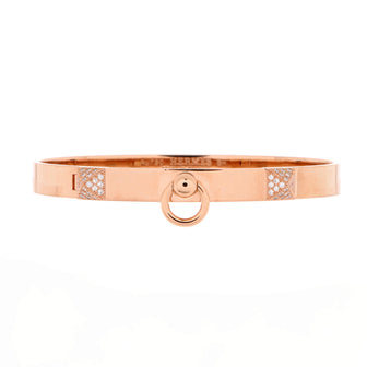 Hermes Collier de Chien Bracelet 18K Rose Gold with Pave Diamond Studs PM