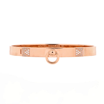 Hermes Collier de Chien Bracelet 18K Rose Gold with Pave Diamond Studs PM