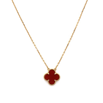 Van Cleef & Arpels Vintage Alhambra Pendant Necklace 18K Yellow Gold and Carnelian