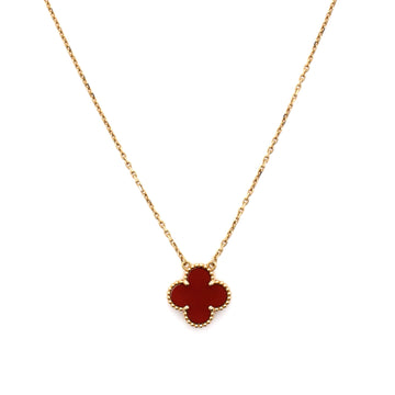 Van Cleef & Arpels Vintage Alhambra Pendant Necklace 18K Yellow Gold and Carnelian