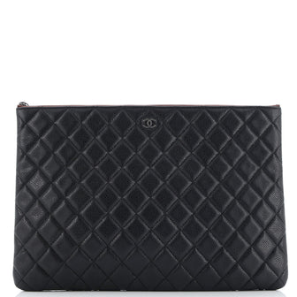 Chanel O Case Clutch Quilted Caviar Large