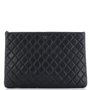 Chanel O Case Clutch Quilted Caviar Large