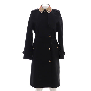 Burberry Women's Check Collar Double Breasted Long Trench Coat Cotton