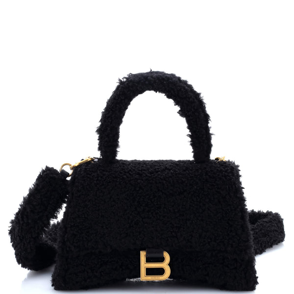 Balenciaga Fluffy Hourglass Top Handle Bag Faux Fur Small 337948