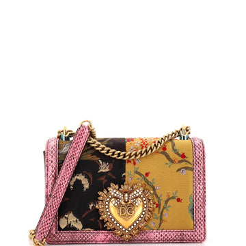 Dolce & Gabbana Devotion Crossbody Bag Patchwork Printed Fabric With Snakeskin Small