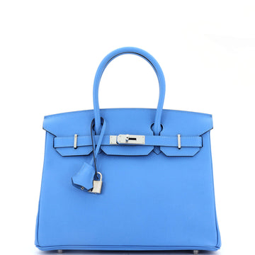 Hermes Birkin Handbag Blue Epsom with Palladium Hardware 30