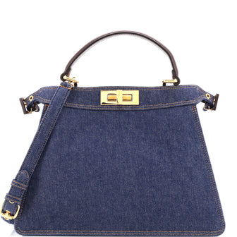 Fendi Peekaboo ISeeU Bag Denim with Zucca Canvas Interior Medium