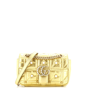 Gucci Pearly GG Marmont Flap Bag Embellished Matelasse Leather Mini