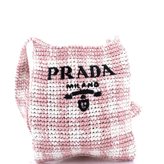 Prada Logo Messenger Bag Printed Raffia Small
