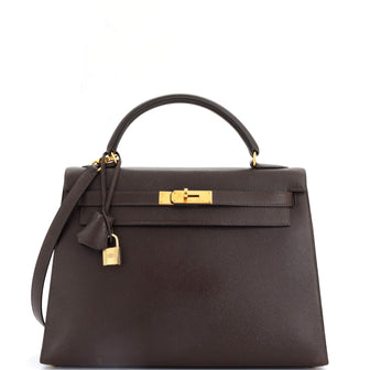 Hermes Kelly Handbag Brown Courchevel with Gold Hardware 32