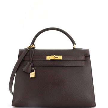 Hermes Kelly Handbag Brown Courchevel with Gold Hardware 32