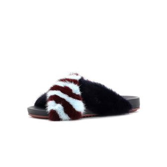 Fendi Women's Crisscross Slide Sandals Printed Fur