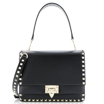 Valentino Garavani Rockstud Flip Lock Front Pocket Convertible Top Handle Bag Leather Medium