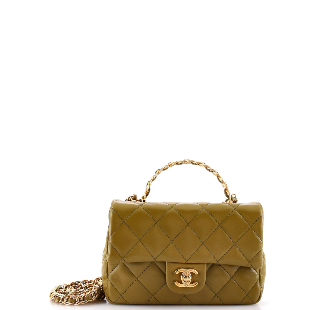 Chanel Golden Links Top Handle Flap Bag Quilted Shiny Lambskin
