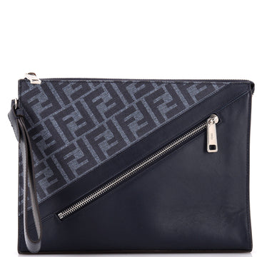 Fendi Zip Flat Wristlet Pouch Zucca Coated Canvas and Leather Medium